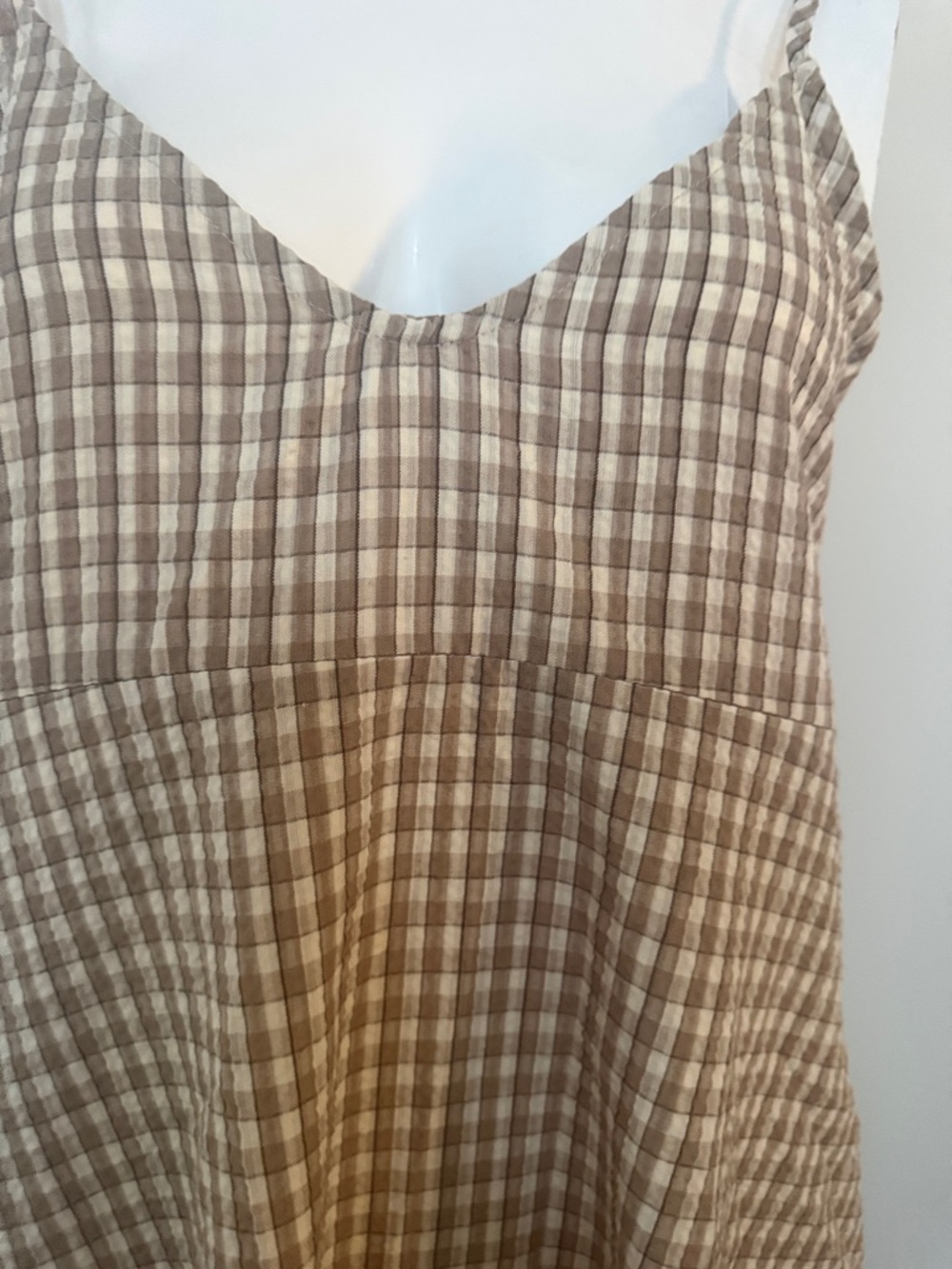 Beige Gingham Maxi Slip Dress with Thin Straps - Picture 8 of 10